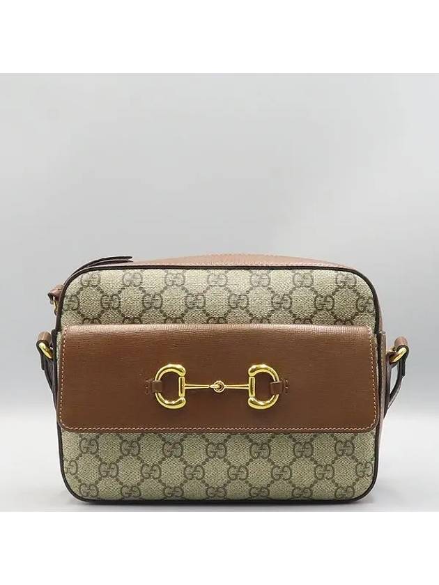 645454 Brown Leather Beige Ebony Canvas Horsebit 1955 Small Shoulder Bag - GUCCI - BALAAN 2