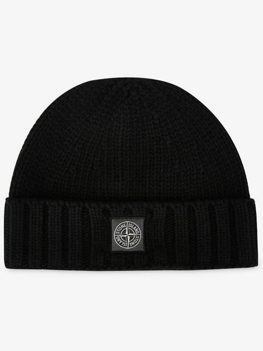 Logo Patch Wool Beanie Black - STONE ISLAND - BALAAN 2