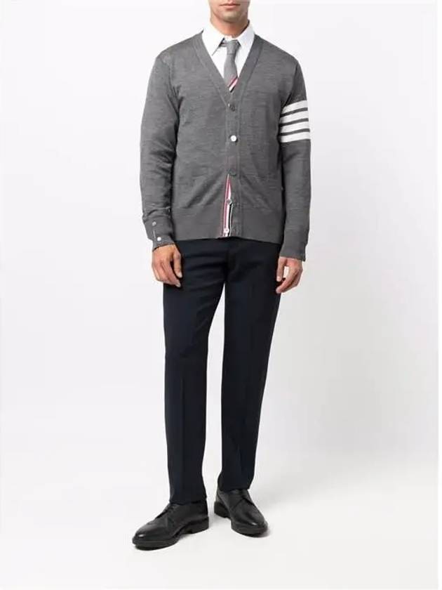 Men's Sustainable Classic Diagonal Wool Cardigan Medium Grey - THOM BROWNE - BALAAN 3