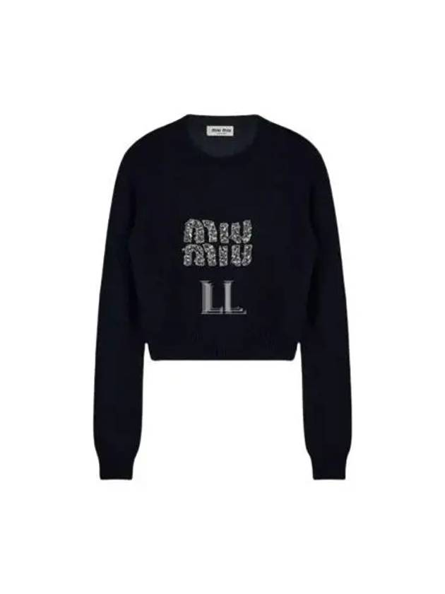 Women's Logo Cashmere Knit Top Navy - MIU MIU - BALAAN 2