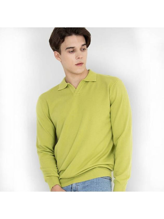 Traverto basic open collar knit OLIVE - GOLD PERCENT - BALAAN 1