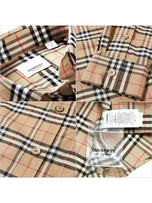 Small Scale Check Stretch Cotton Long Sleeve Shirt Beige - BURBERRY - BALAAN 5