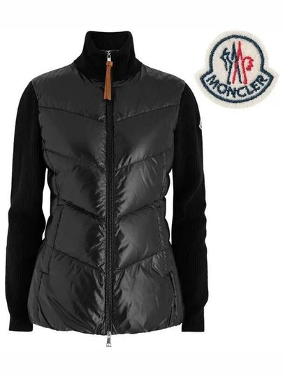 Women's Padded Wool Zip-Up Cardigan Black - MONCLER - BALAAN 2