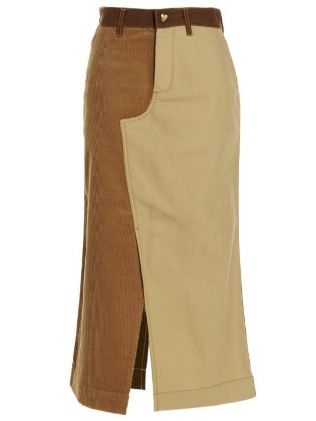 Women's Contrast Color Cotton H-Line Skirt Brown - MARNI - BALAAN 1
