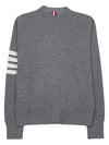 4-Bar Striped Waffle High V-Neck Cardigan Light Grey - THOM BROWNE - BALAAN 3