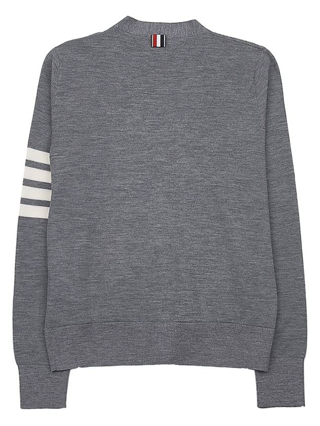 4-Bar Striped Waffle High V-Neck Cardigan Light Grey - THOM BROWNE - BALAAN 3