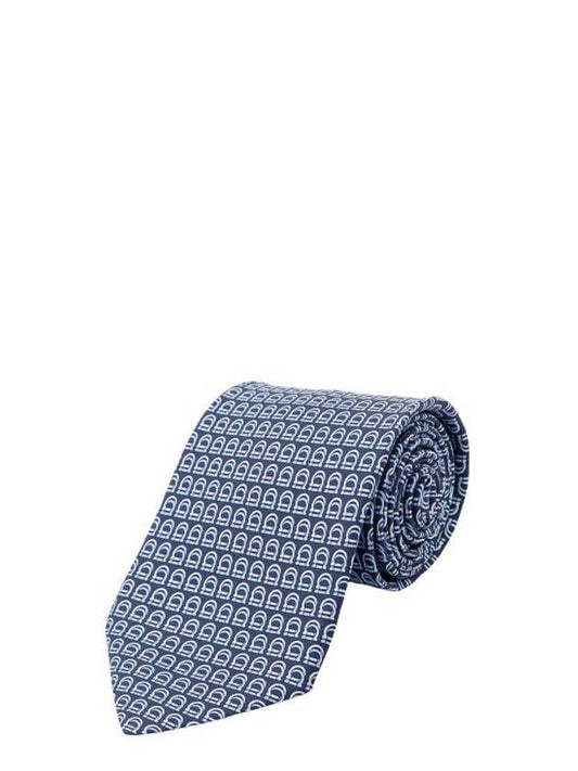 Interwoven Gancini Print Silk Tie Navy Blue - SALVATORE FERRAGAMO - BALAAN 1