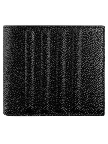 Pebble Grain Leather Debossed 4 Bar Billfold Half Wallet Black - THOM BROWNE - BALAAN 1