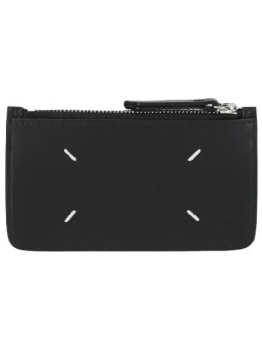 Stitched Smooth Saffiano Leather Slot Zipper Card Case Black Wallet - MAISON MARGIELA - BALAAN 1