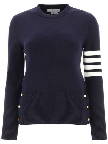 Milano Stitch Crewneck 4-Bar Cotton Crepe Knit Top Navy - THOM BROWNE - BALAAN 1