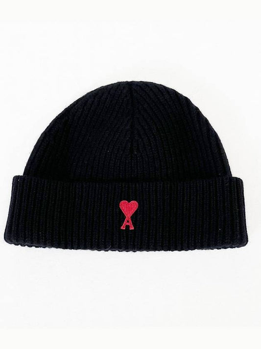 Small Heart Logo Beanie Black BFUHA106018 - AMI - BALAAN 1