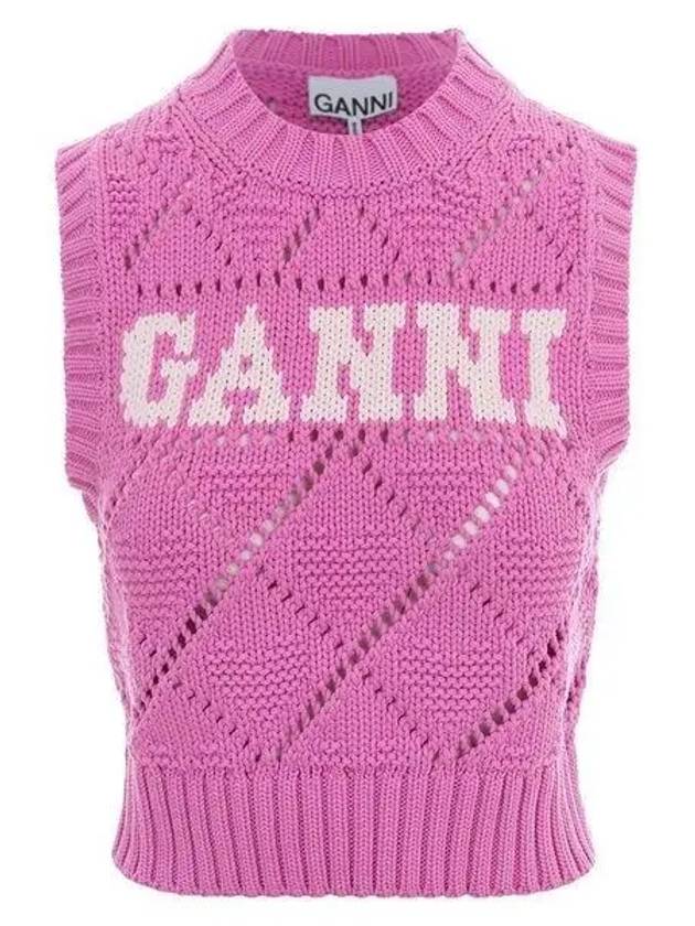 Logo Rope Short Vest Pink - GANNI - BALAAN 2