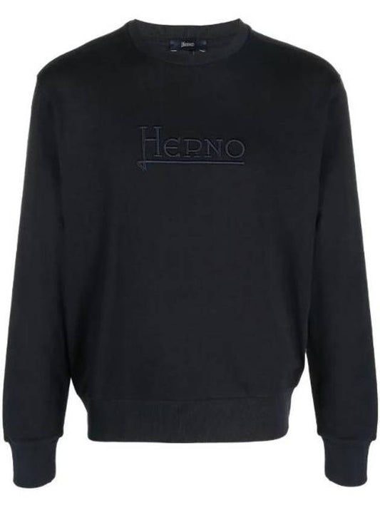 embroid logo crew neck sweatshirt navy - HERNO - BALAAN 1
