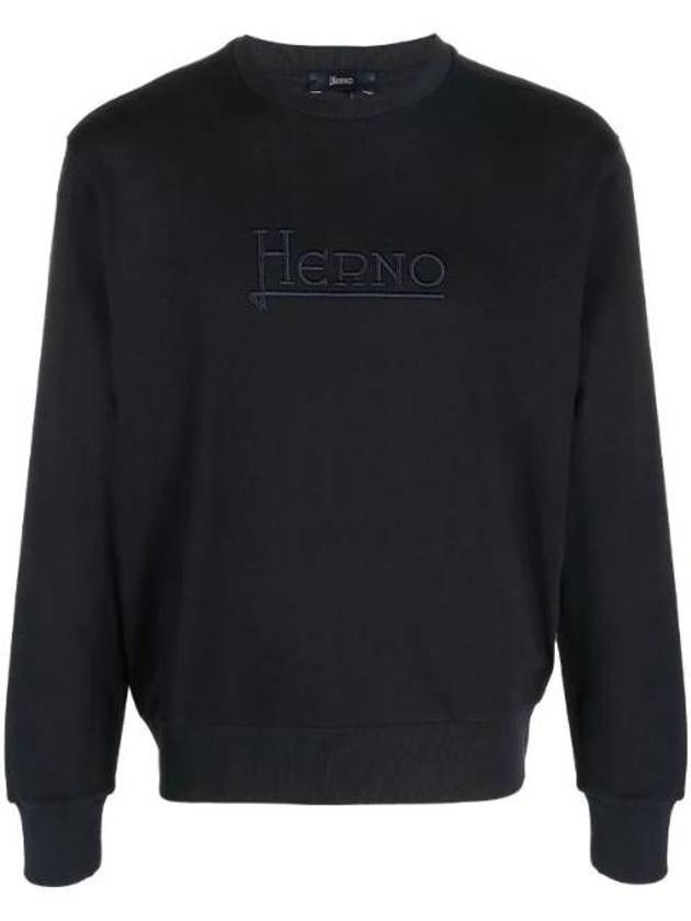 Embroidered Logo Crew Neck Sweatshirt Navy - HERNO - BALAAN 1