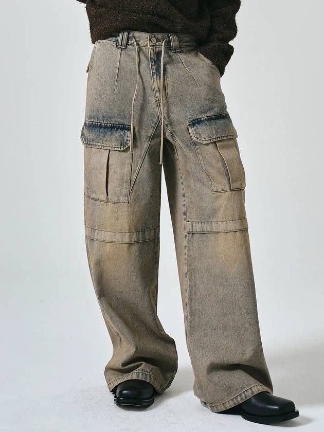 Dirty Washing Cargo String Denim Wide Pants Dusty Grey - NOIRER - BALAAN 1