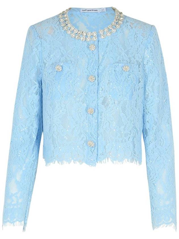 Self-Portrait Light Blue Lace Cardigan - SELF PORTRAIT - BALAAN 1