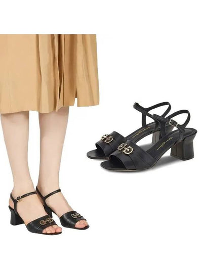 Double Gancini Sandal Heels Black - SALVATORE FERRAGAMO - BALAAN 2