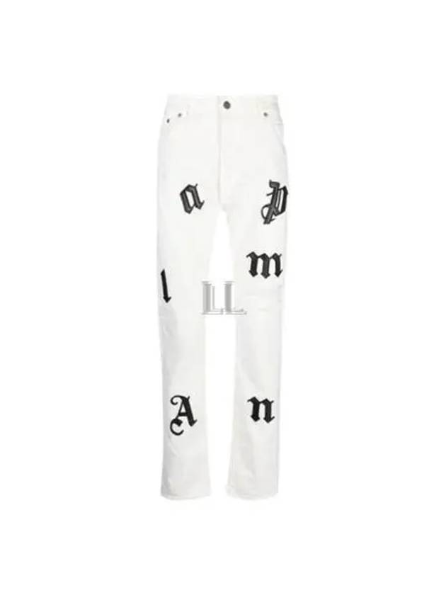 Logo Patch Distressed Jeans White - PALM ANGELS - BALAAN 2