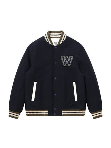 W Wappen Varsity Jacket Navy - SOLEW - BALAAN 1