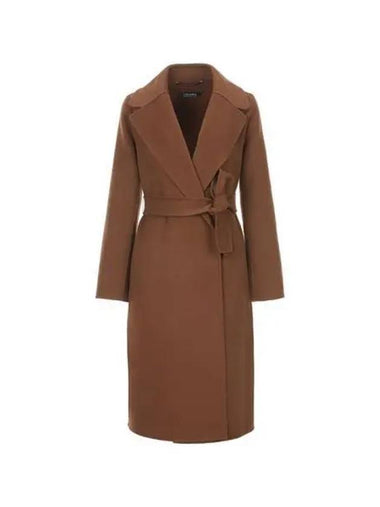 Coat Women Belted Wool Brown Olive - MAX MARA - BALAAN 1