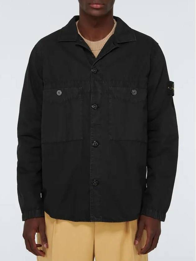 Men's Wappen Two Pocket Overfit Long Sleeve Shirt Black - STONE ISLAND - BALAAN.