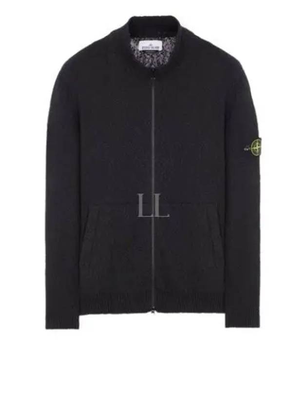 Logo Badge Full Zipper Loose Fit Cotton Cardigan Black - STONE ISLAND - BALAAN 2