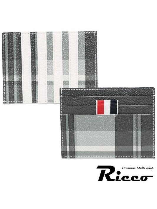 4-Bar Madras Pebble Grain Leather Card Wallet - THOM BROWNE - BALAAN 2