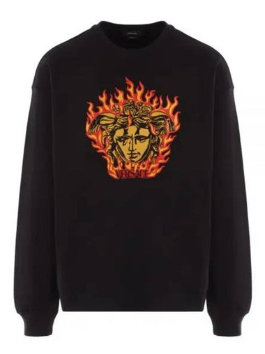 Medusa Flame Embroidery Logo Jersey Sweatshirt Black - VERSACE - BALAAN 1