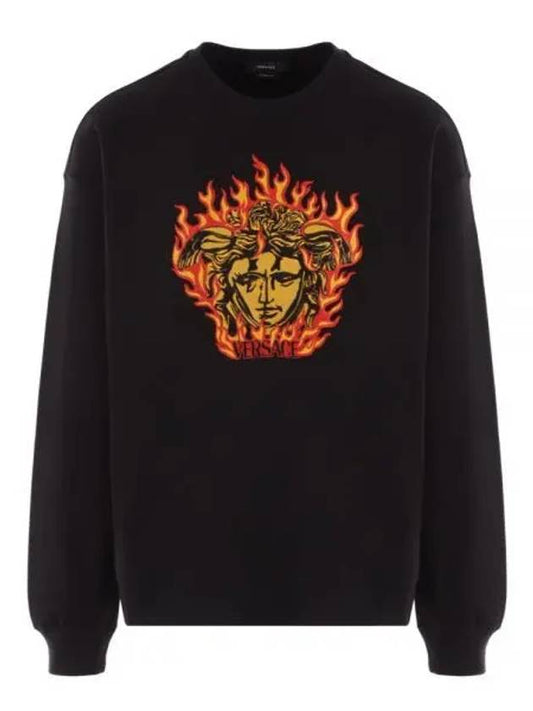 Medusa Flame Embroidery Logo Jersey Sweatshirt Black - VERSACE - BALAAN 2