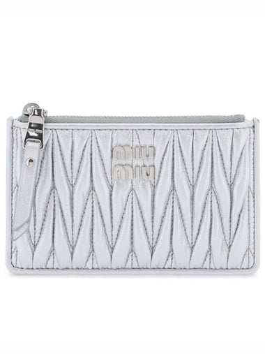 Matelasse Leather Card Wallet Silver - MIU MIU - BALAAN 1