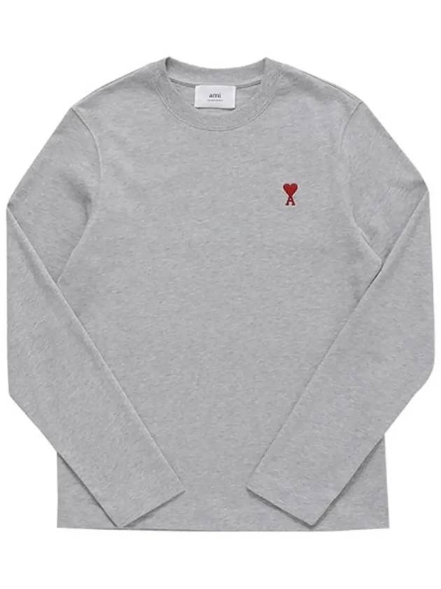 Chain Stitch Heart Logo Long Sleeve T-Shirt Grey - AMI - BALAAN 5