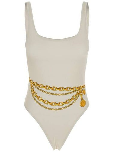 White One-Piece Swimsuit With Chain Print In Tech Fabric Woman - VERSACE - BALAAN 1