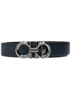 Gancini Buckle Reversible Leather Belt Black Navy - SALVATORE FERRAGAMO - BALAAN 2