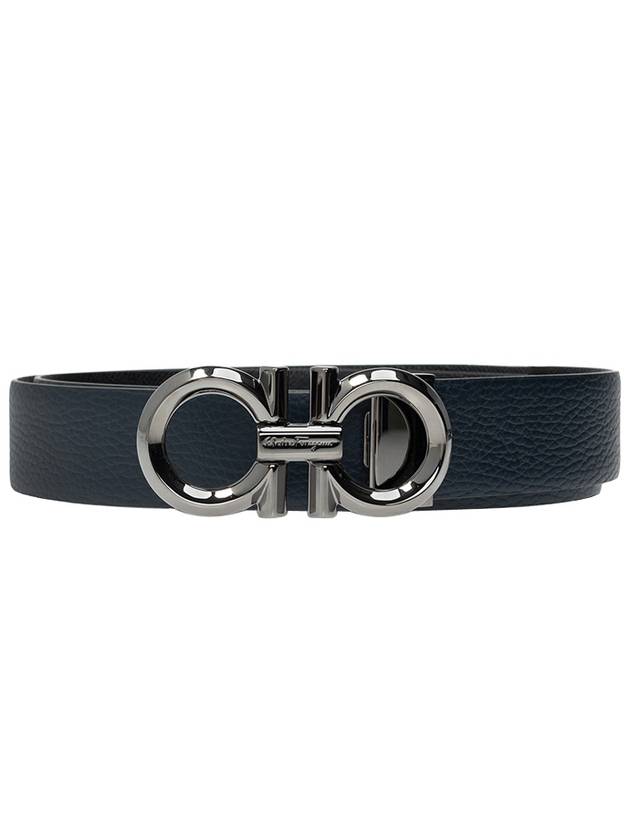 Gancini Buckle Reversible Leather Belt Black Navy - SALVATORE FERRAGAMO - BALAAN 2