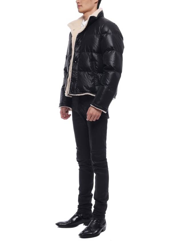 Shearling Lining Nylon Down Puffer Jacket Black - SAINT LAURENT - BALAAN 5