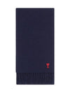 Small Heart Logo Wool Scarf Navy - AMI - BALAAN 2