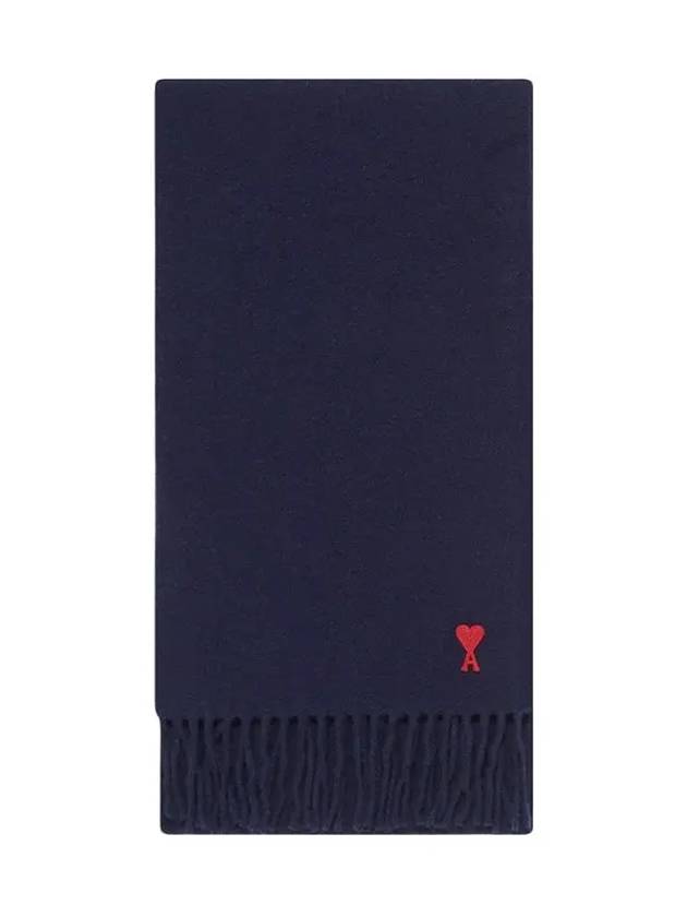 Small Heart Logo Wool Scarf Navy - AMI - BALAAN 2