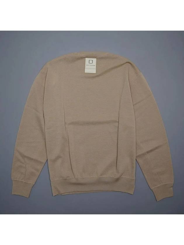 Men's Leather Patch Crew Neck Wool Sweat Knit Beige W231KN03502E - WOOYOUNGMI - BALAAN 5