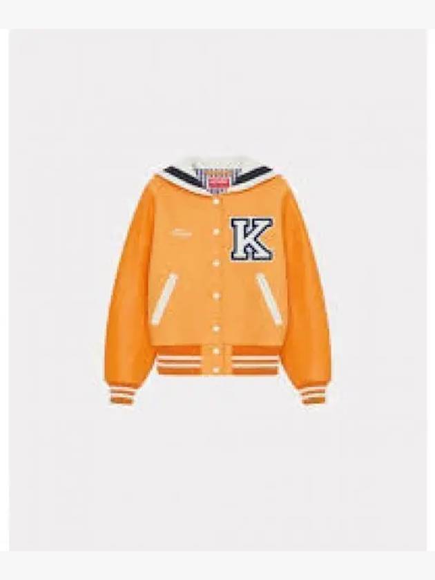 Embroidered Logo Wool Bomber Jacket Orange - KENZO - BALAAN 2