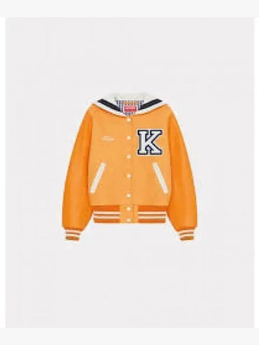 Embroidered Logo Wool Bomber Jacket Orange - KENZO - BALAAN 2