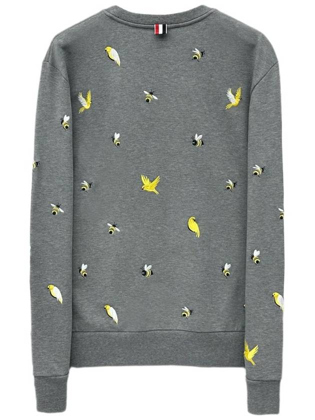 Embroidered Crew Neck Cotton Sweatshirt Grey - THOM BROWNE - BALAAN 3