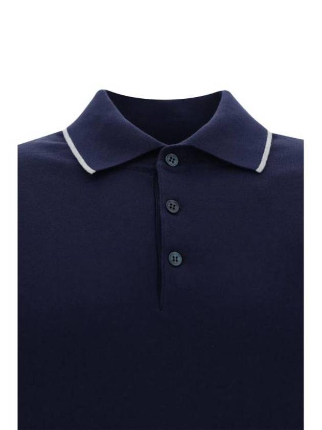 Stripe Trim Polo Shirt Blue - BRUNELLO CUCINELLI - BALAAN 4