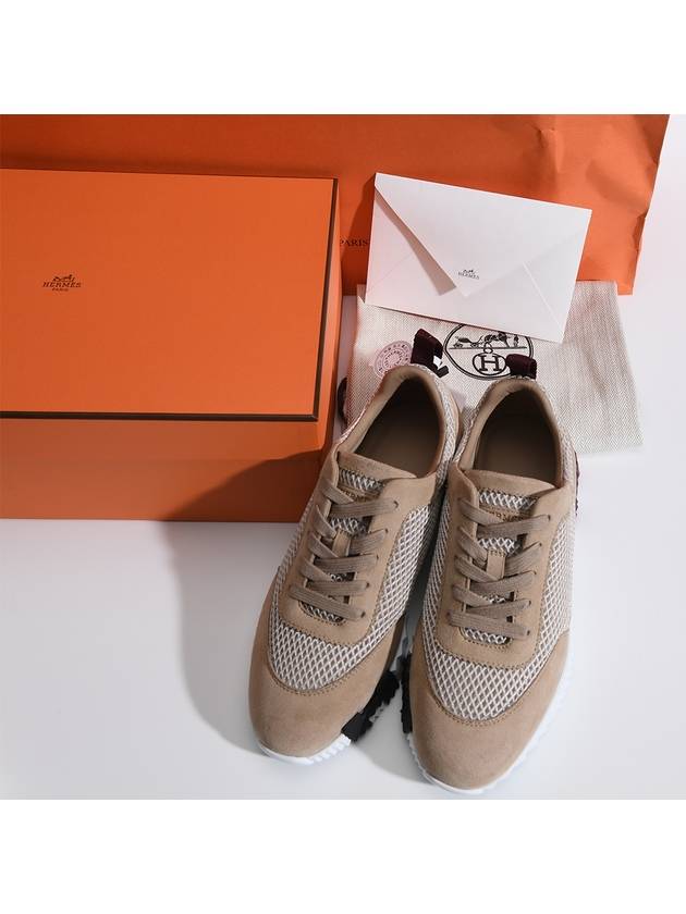 Bouncing Sneakers Graphic Mesh Suede Goatskin Beige Ahzil - HERMES - BALAAN 7