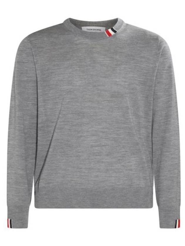 Intarsia Stitch Crew Neck Merino Wool Knit Top Light Grey - THOM BROWNE - BALAAN 2