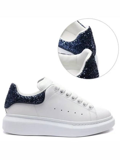 Women's Blue Glitter Tab Oversole Low Top Sneakers White - ALEXANDER MCQUEEN - BALAAN 2