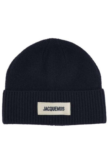 Le Bonnet Grosgrain Logo Patch Beanie Navy - JACQUEMUS - BALAAN 1