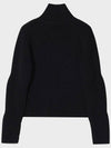 Wool Ribbed High Neck Zip-Up Cardigan Black - NOIRER FOR WOMEN - BALAAN 4