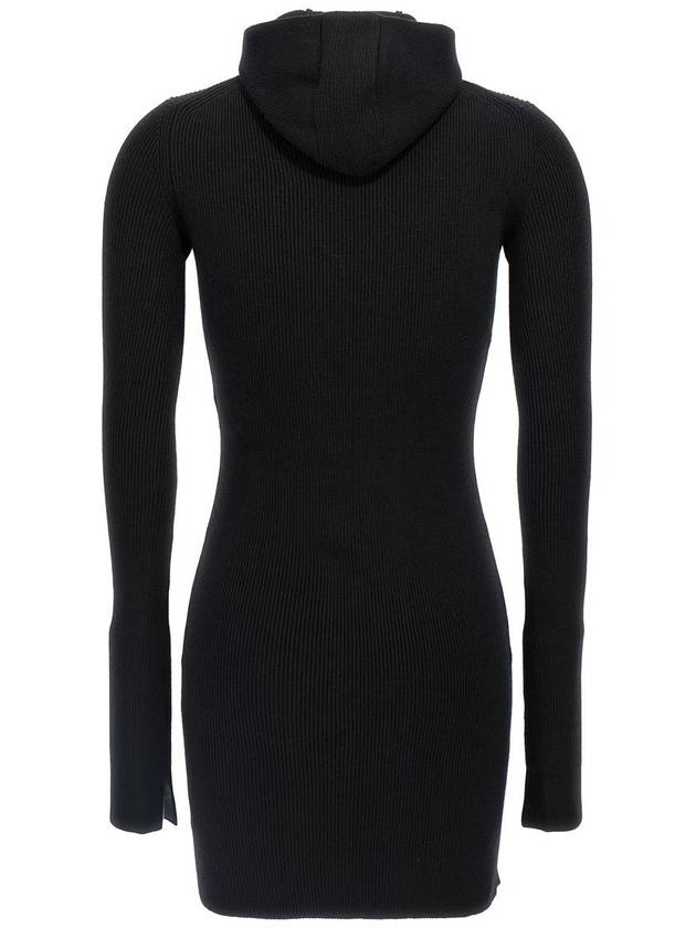 Long Sleeve Hooded Wool Silk Short Dress Black - FENDI - BALAAN 2