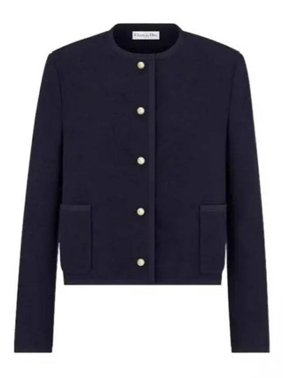 Virgin Wool Cotton Boucle Cropped Jacket Navy - DIOR - BALAAN 2