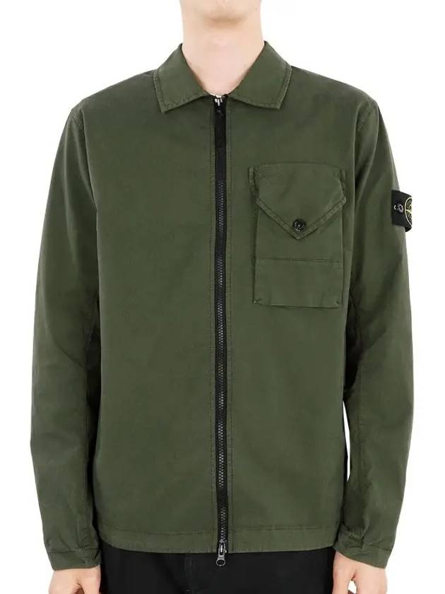 Stretch Cotton Gabardine Overshirt Jacket Olive - STONE ISLAND - BALAAN 3